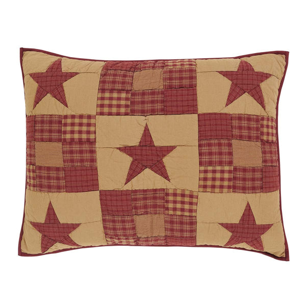 VHC Brands Primitive Bedding Ninepatch Star Red Sham, Standard, Burgundy