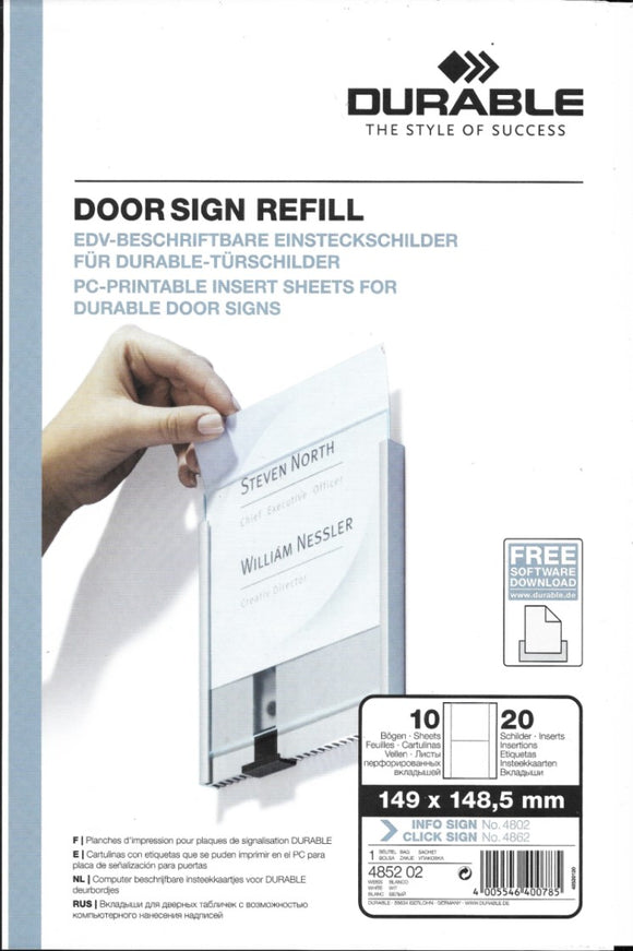 Durable – Door Sign Refills - 149 X 148.5 mm - 20 inserts