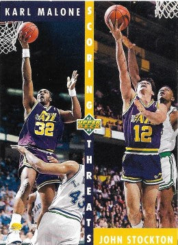 1992-93 Upper Deck Basketball Card #66 John Stockton & Karl Malone - Scoring Threats