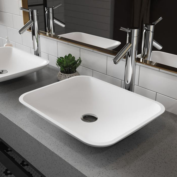 KRAUS Natura Rectangular Vessel 19.6" x 15.7" Solid Surface Bathroom Sink, Matte White